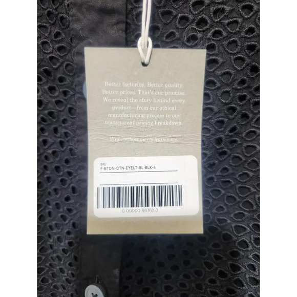 Everlane Front Button Eyelet Lace Tank Black Lined Size 4 NWT Boxy Crop Boho - Picture 3 of 4